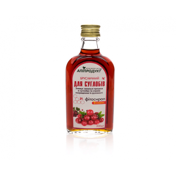 Фітосироп з медом "Брусничний" для суглобів ТМ "Апіпродукт", 200 ml
