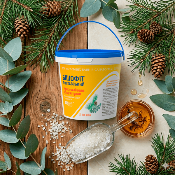 Кристалічний концентрат для ванн з ефірною олією сосни та евкаліпту Бішофіт Полтавський, 1000 ml