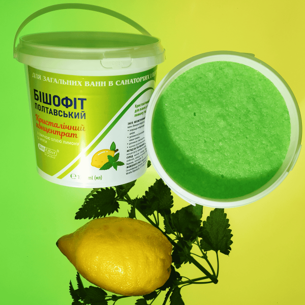 Кристалічний концентрат для ванн з ефірною олією лимону та м'яти Бішофіт Полтавський, 1000 ml