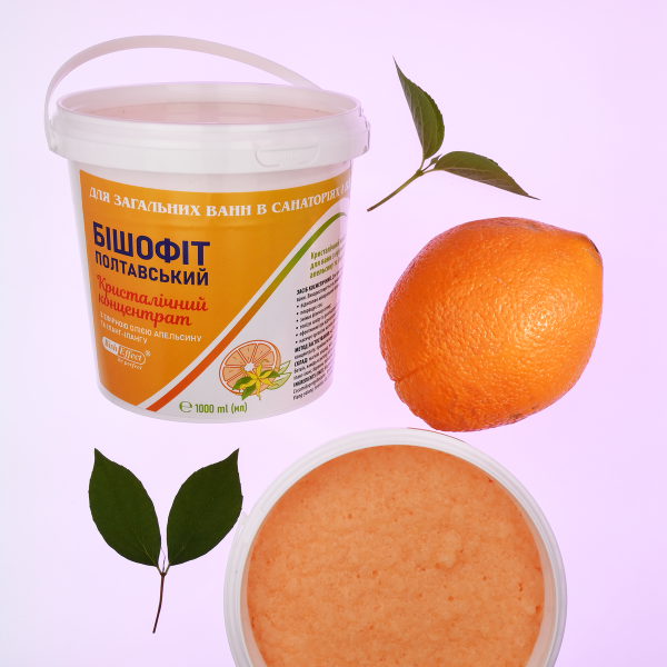 Кристалічний концентрат для ванн з ефірною олією апельсину та іланг-іланг Бішофіт Полтавський, 5000 ml (5,5кг)