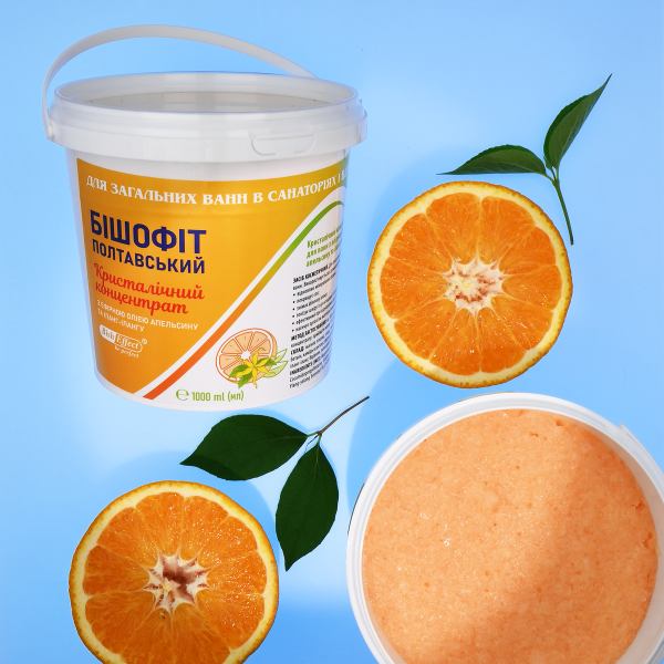 Кристалічний концентрат для ванн з ефірною олією апельсину та іланг-іланг Бішофіт Полтавський, 5000 ml (5,5кг)
