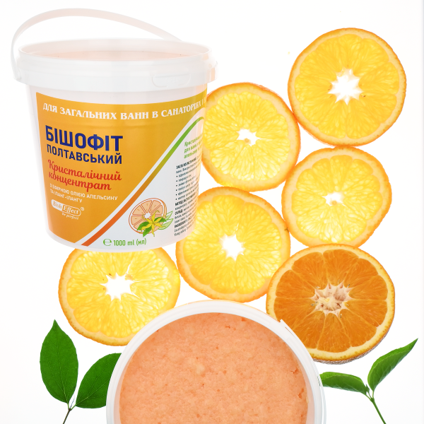 Кристалічний концентрат для ванн з ефірною олією апельсину та іланг-іланг Бішофіт Полтавський, 5000 ml (5,5кг)