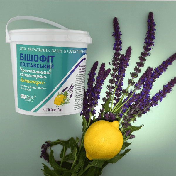 Кристалічний концентрат для ванн "Антистрес" з ефірною олією лимону та лаванди Бішофіт Полтавський, 5000 ml