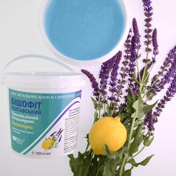 Кристалічний концентрат для ванн "Антистрес" з ефірною олією лимону та лаванди Бішофіт Полтавський, 5000 ml